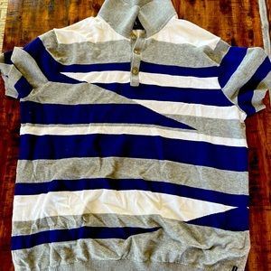 Armani Exchange Sweater Polo - Large - Blue, White and Grey Stripes.